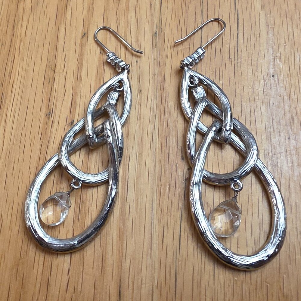 Etsy Silver Tone Beaded Rhinestone Drop Dangle Earrings - Picture 13 of 14